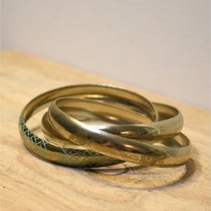 3 Interlocked Brass tone Metal Bracelets